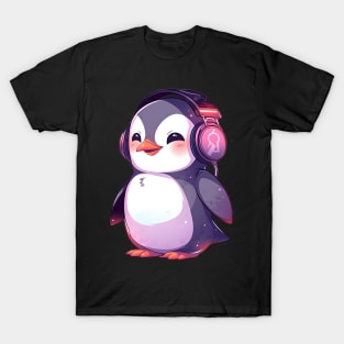 Happy Penguin With Headphones T-Shirt